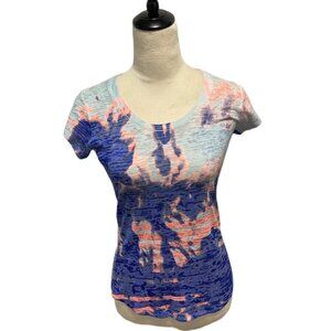 The North Face T-Shirt - White with Pink, Blue, and Purple, Size S